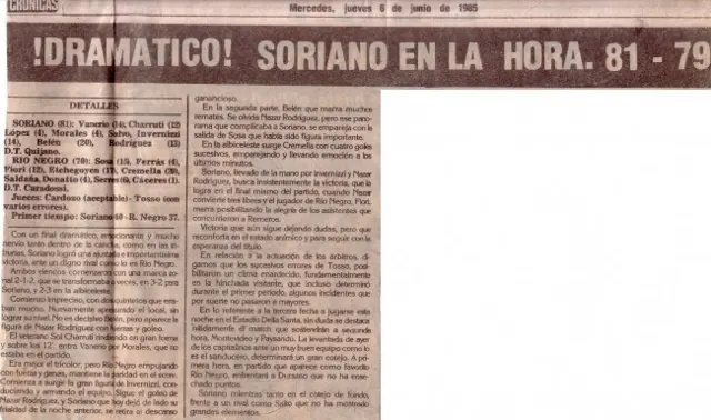 Recorte de Crónicas: ¡Dramático! Soriano en la hora, 81 a 79